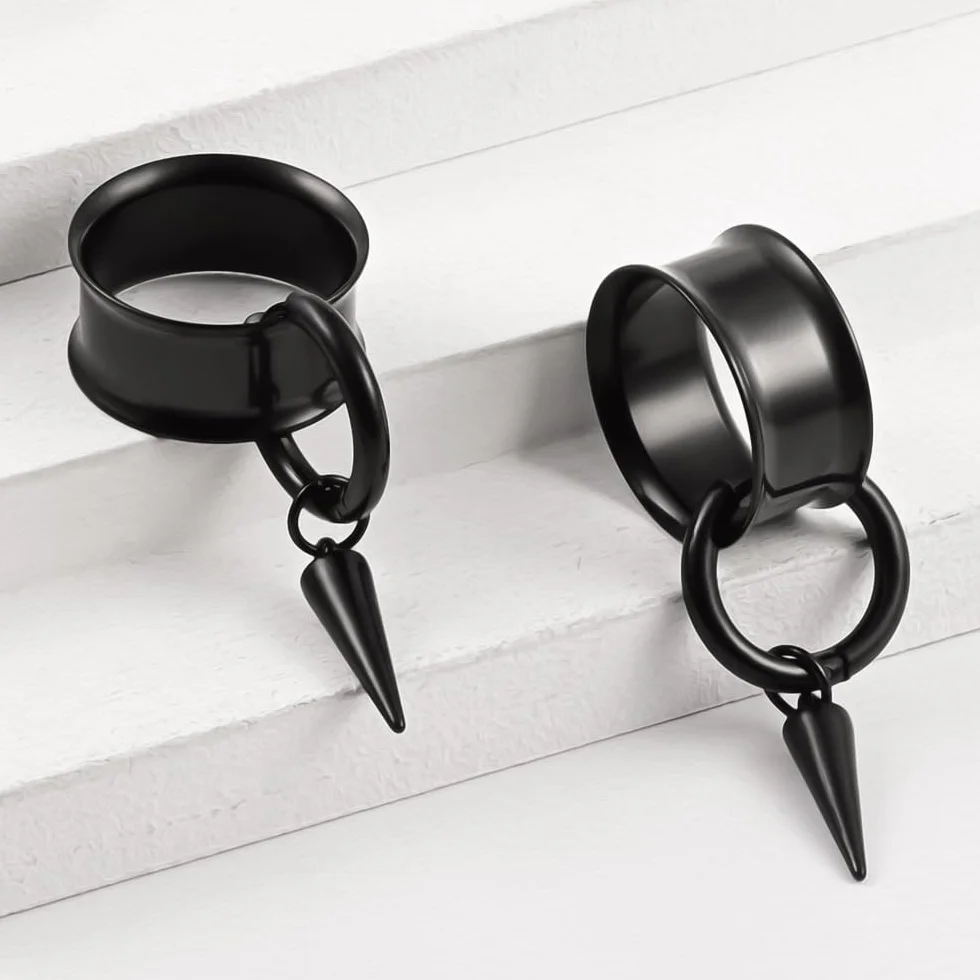 DOEARKO Dilatatori Lobo 1 Paia Dilatatore Piercing Orecchio in Acciaio Inossidabile Nero Cerchio Ear Stretching Piercing Corpo Gioielli per Uomini e Donne 8-22mm