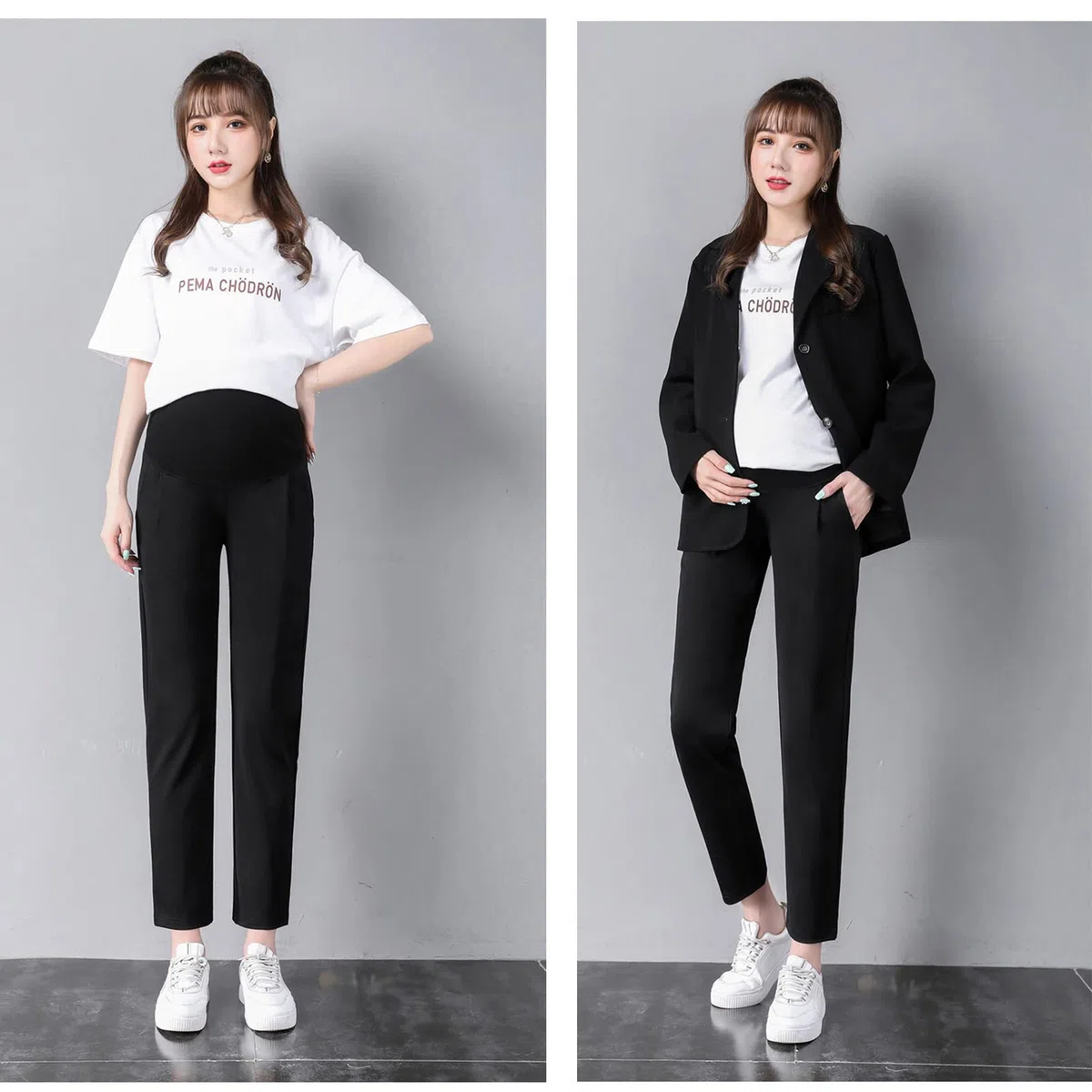 Pantaloni Premaman da Donna Pantaloni Corti a Gamba Dritta Tasche Regolabili in Vita Super Confortevoli