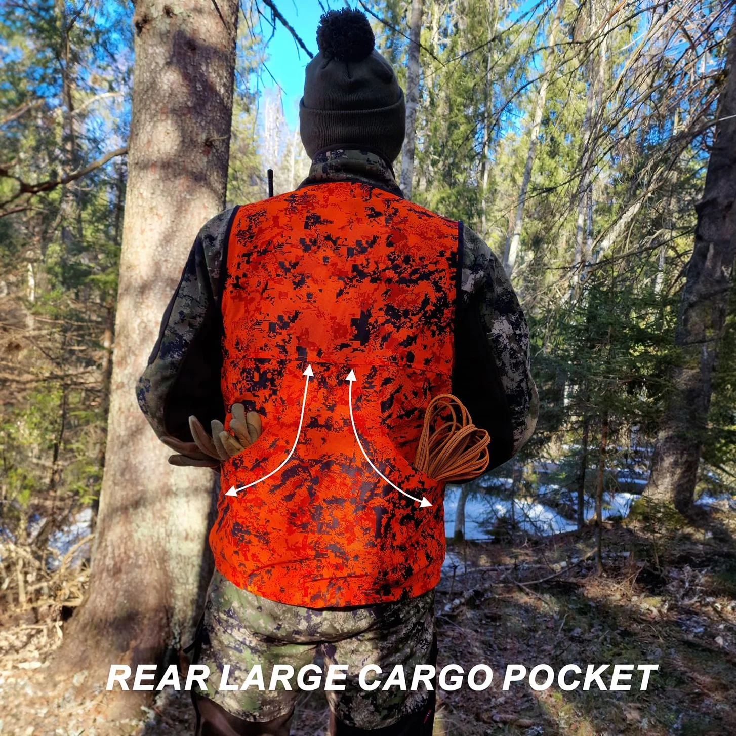 Orange Blaze Camo Arancione Gilet da caccia di sicurezza gilet leggero con tasche multiple per adulti unisex