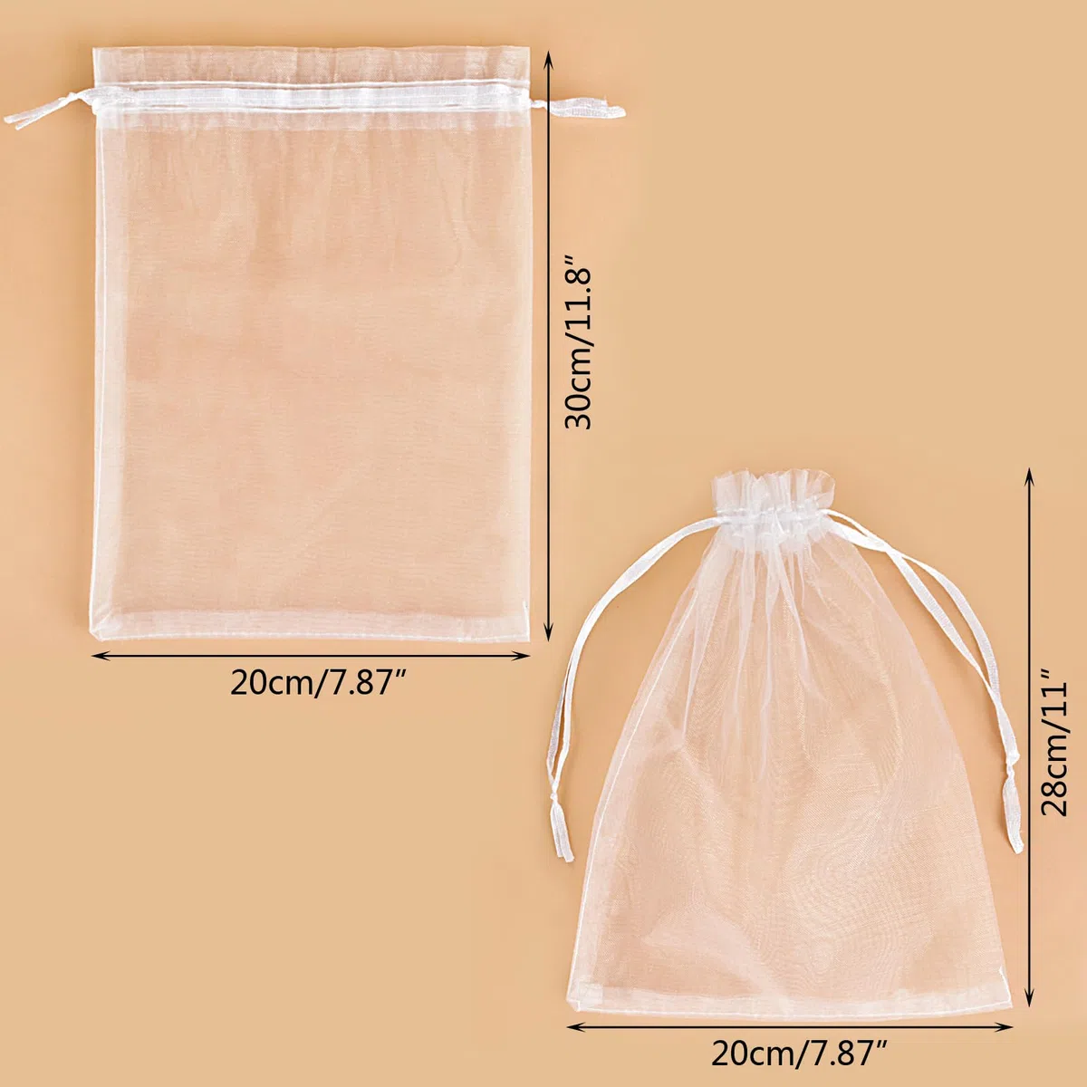 SXUUXB 100pz Grande Sacchetti Regalo in Organza 20x30cm,Bianco Trasparente Sacchetti Portaconfetti per Confezioni Bomboniere Comunione Matrimonio Compleanno Gioielli Bustine