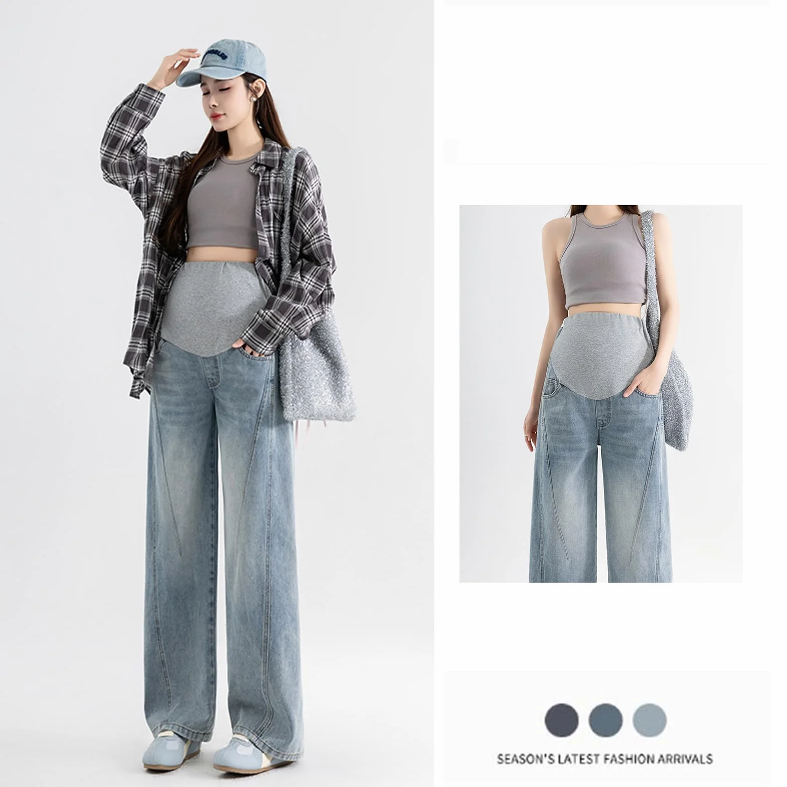 Jeans Premaman, Larghi, Casual, con Cintura Regolabile, Pantaloni alla Moda e pratici, Adatti a Ragazze sotto i 170 cm