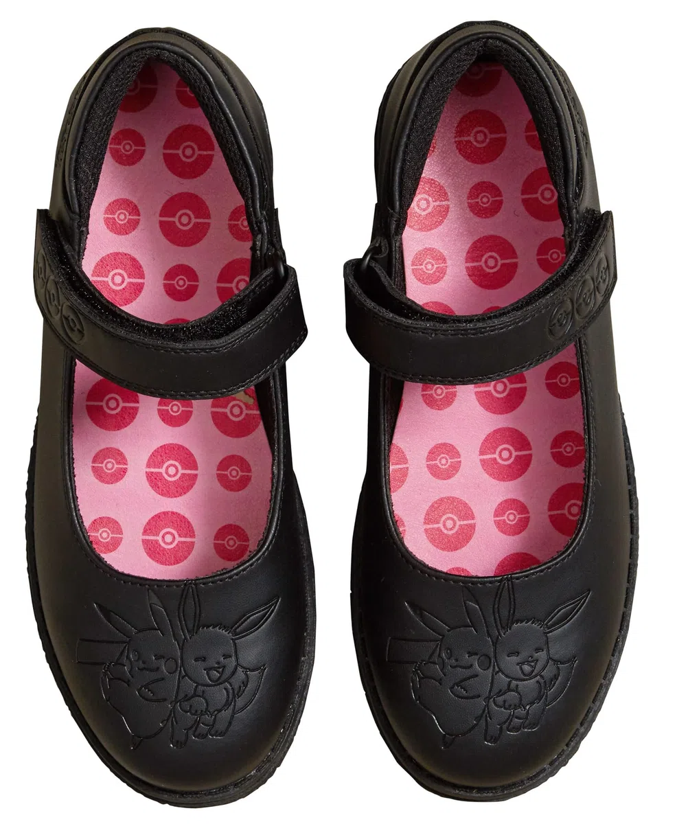 Pokémon Scarpe da Scuola Ragazze per Bambini Pikachu Eevee Scarpe Mocassini Nere con Suola Resistente e Facili da Allacciare