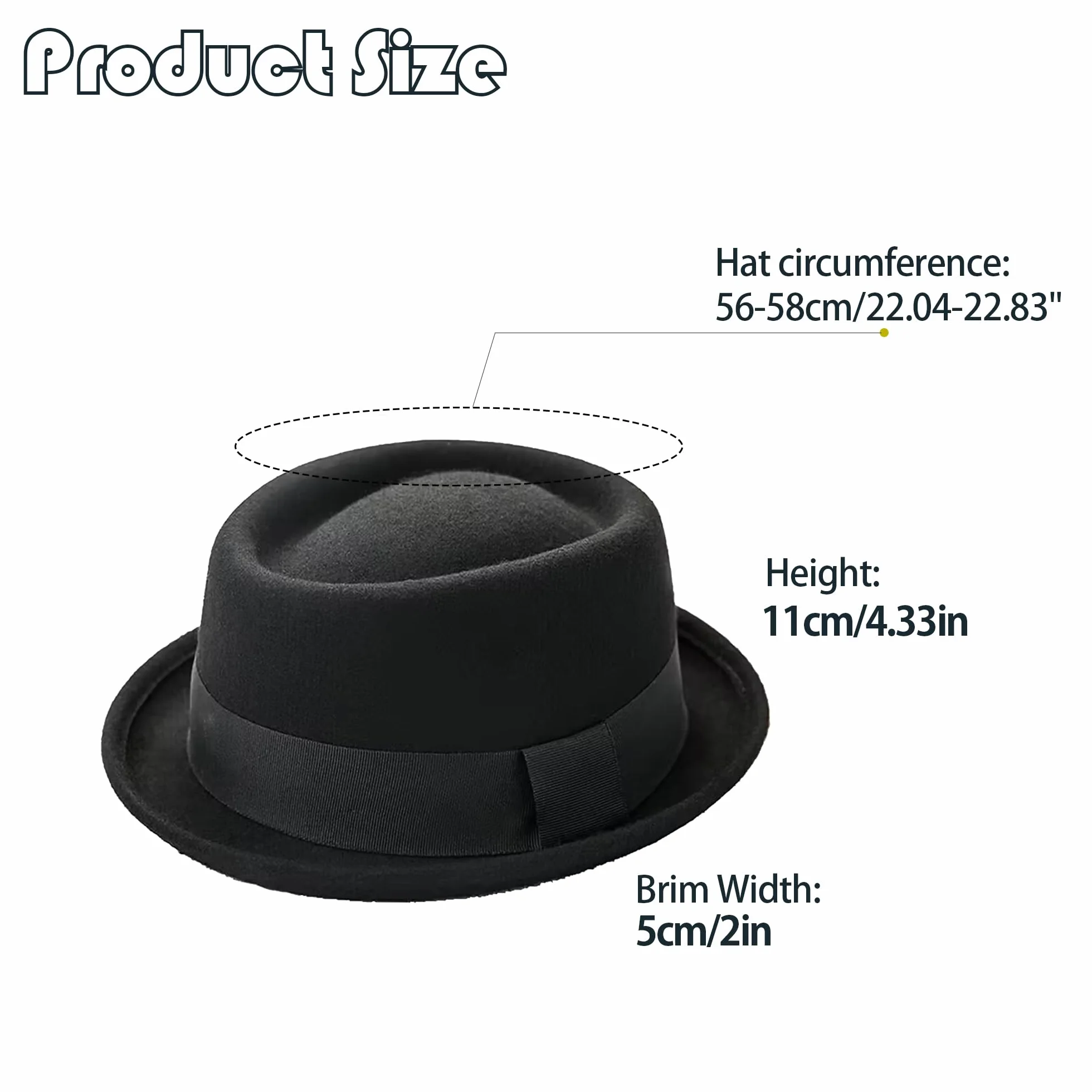 INOGIH Cappello Pork Pie Bombetta in Feltro di Lana Porkpie Boater Derby Cappello Fedora per Uomo Donna (S/M)