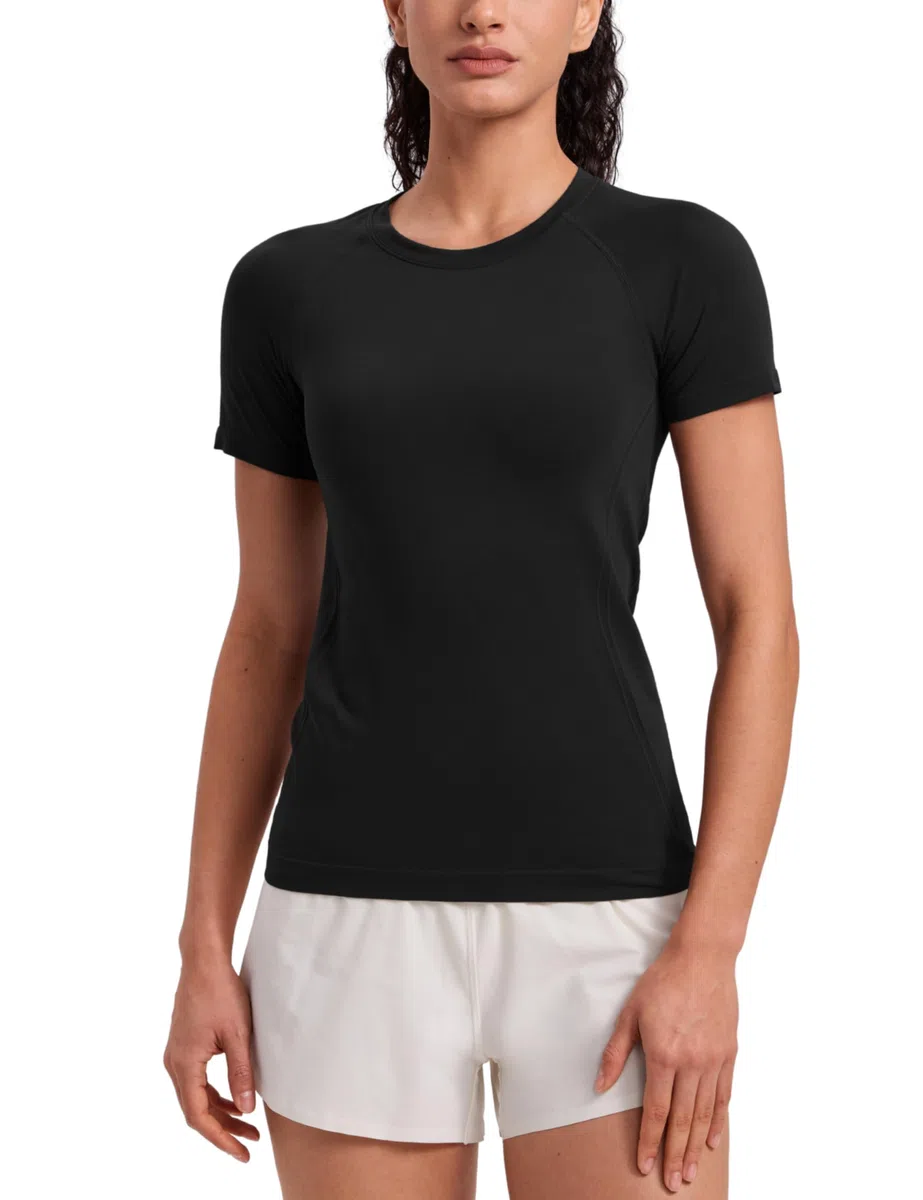 CRZ YOGA Seamless Top da Allenamento da Donna Manica Corta Atletica Tees Traspirante Gym Corsa Yoga