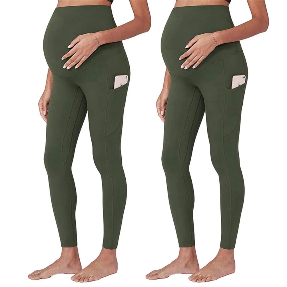 2 leggings elasticizzati per gravidanza e gravidanza, comodi da indossare per la maternità, per sport e tempo libero, comodi, leggings per la gravidanza