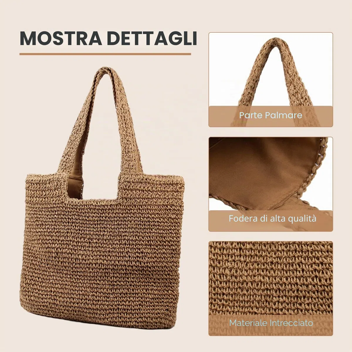 EVEOUT Borsa Tote in paglia intrecciato Donna Grande bohémien Borse a spalla in rafia per spiaggia vacanza l'Estate