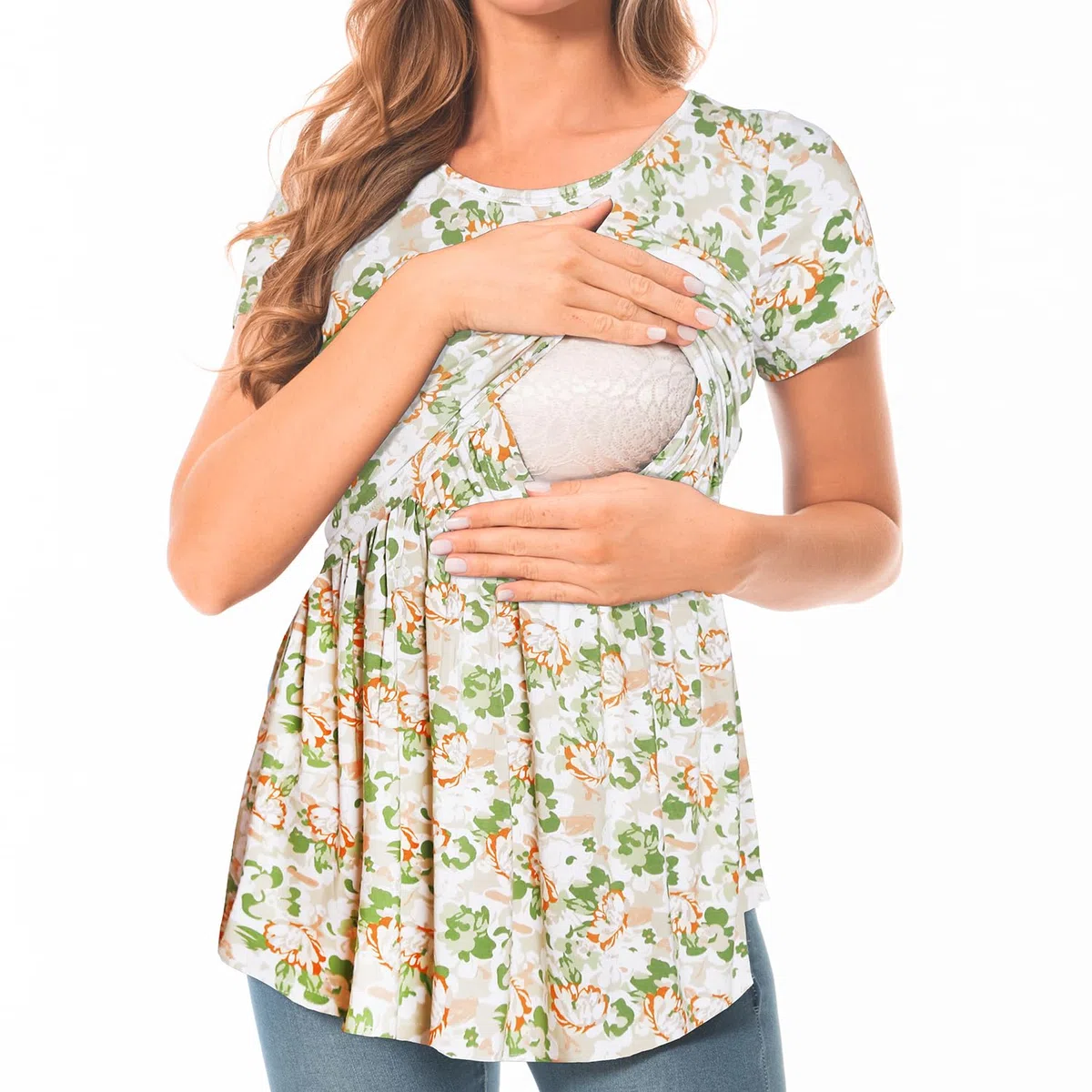 Bearsland Top da Allattamento da Donna a Maniche Corte Girocollo Camicia per Allattamento al Seno Vestiti Premaman