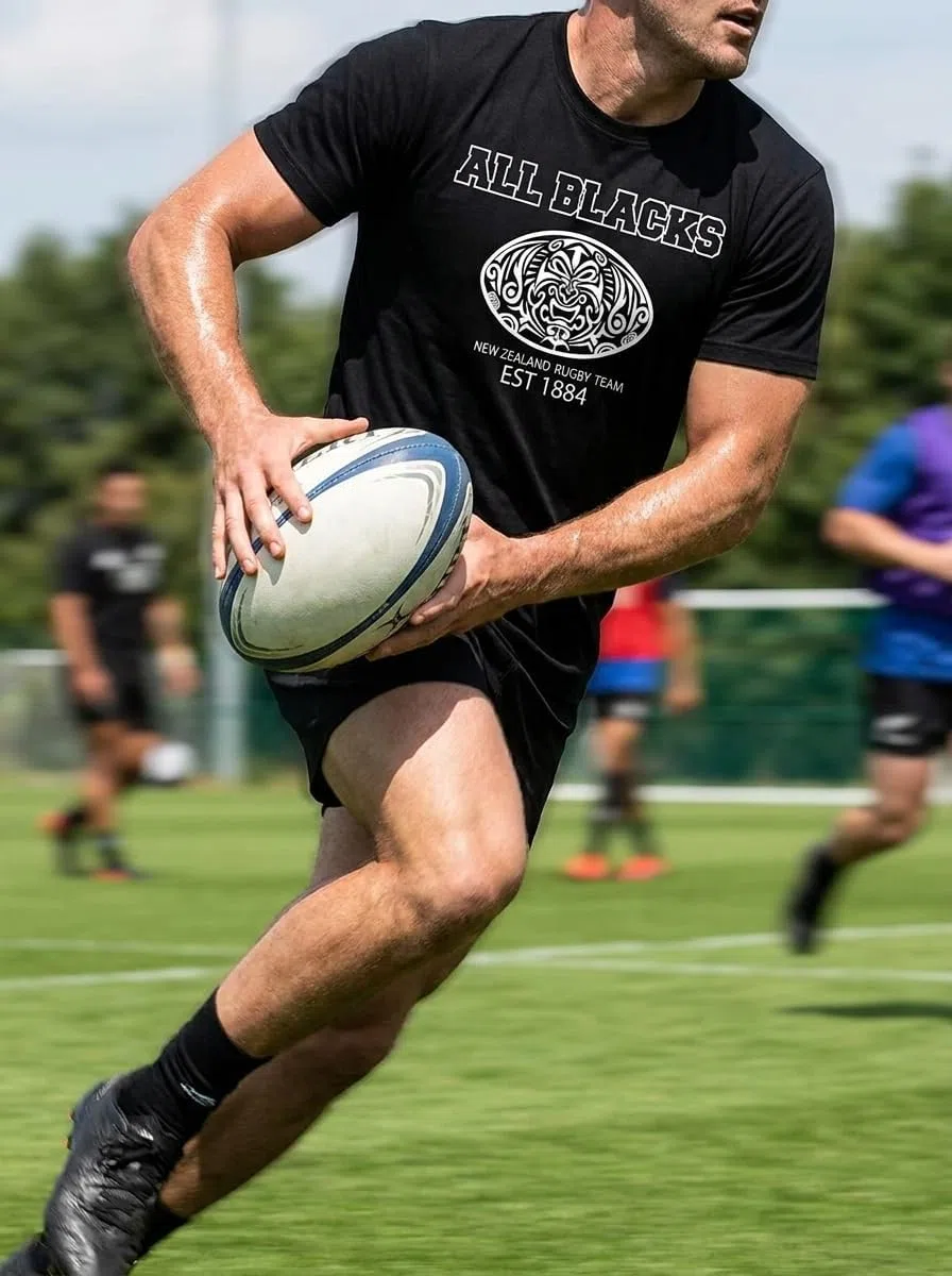 Rule Out Maglietta da Uomo di Rugby. all Blacks. Squadra Nazionale Rugby Nuova Zelanda. Casual Wear