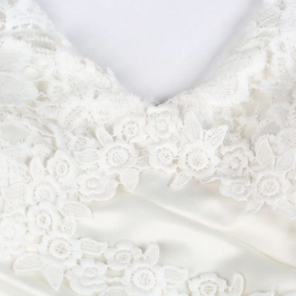Abiti da Sposa Donna Elegante Senza Maniche Scollo a V in Pizzo Lungo Vestito per Matrimonio