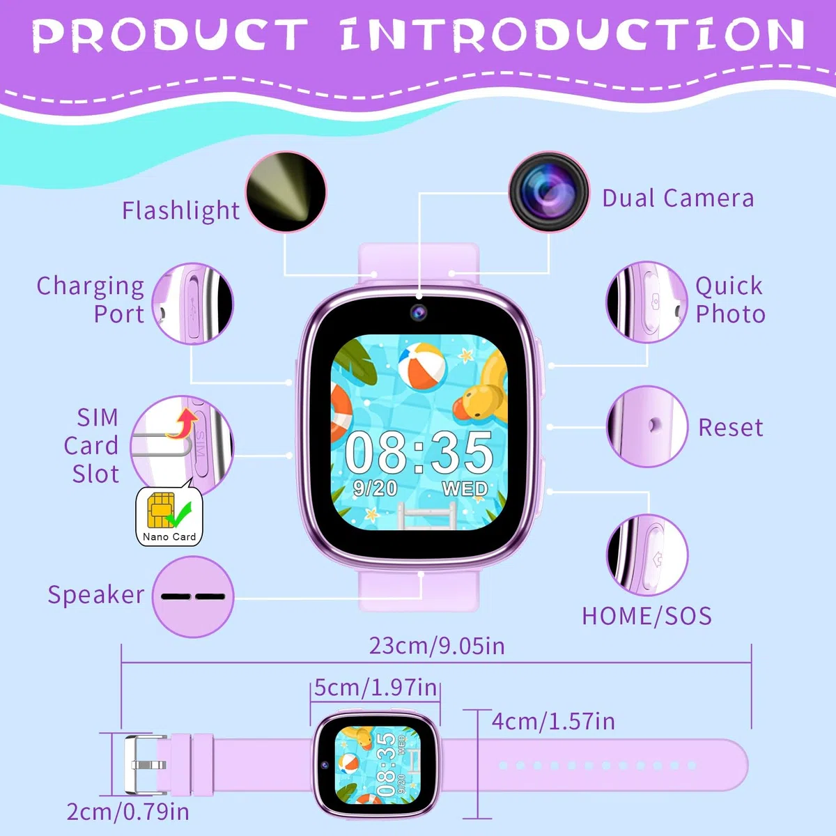 Smartwatch Bambini - Orologio Telefono per Ragazzi con Chiamata SOS Giochi Contapassi Musica Fotocamera Torcia Sveglia Audiolibri, Kids Smart Watch Intelligente per Bimbi 3-12 Anni Regalo (Viola)