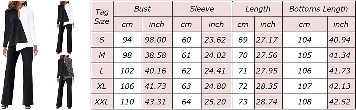 Donna Color Blocking Pantaloni Larghi Due Pezzi Abito Elegante Casual Formale 2 Pezzi Casual Top Maniche Lunghe Sera Pantaloni Donna
