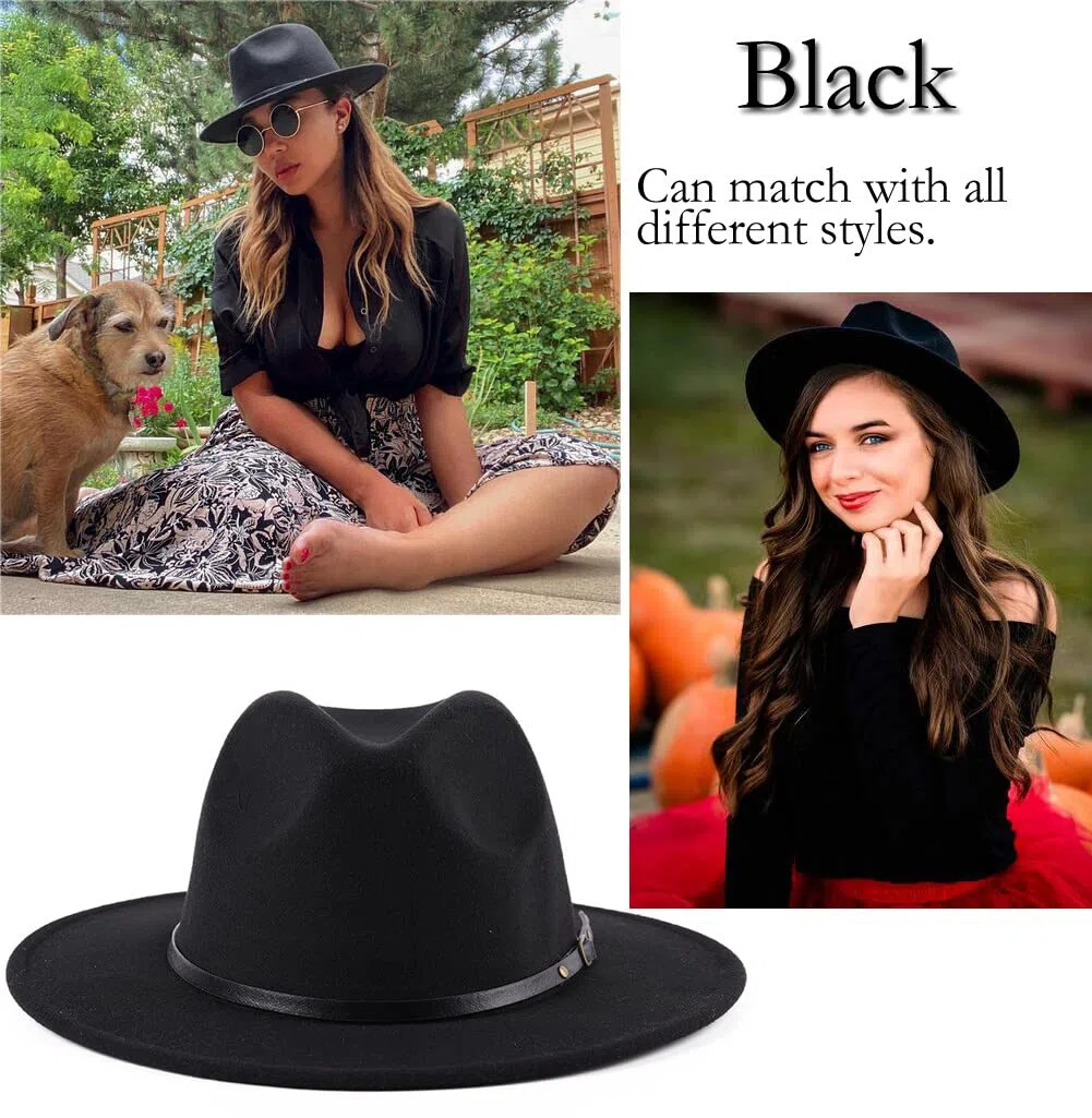 ericotry Cappello Fedora Classico Unisex in Misto Lana con Fibbia per Cintura, Cappello a Tesa Larga, Cappello da Derby per Chiesa, Jazz, Trilby, Berretti per Uomini e Donne, Feste di Nozze, Talent