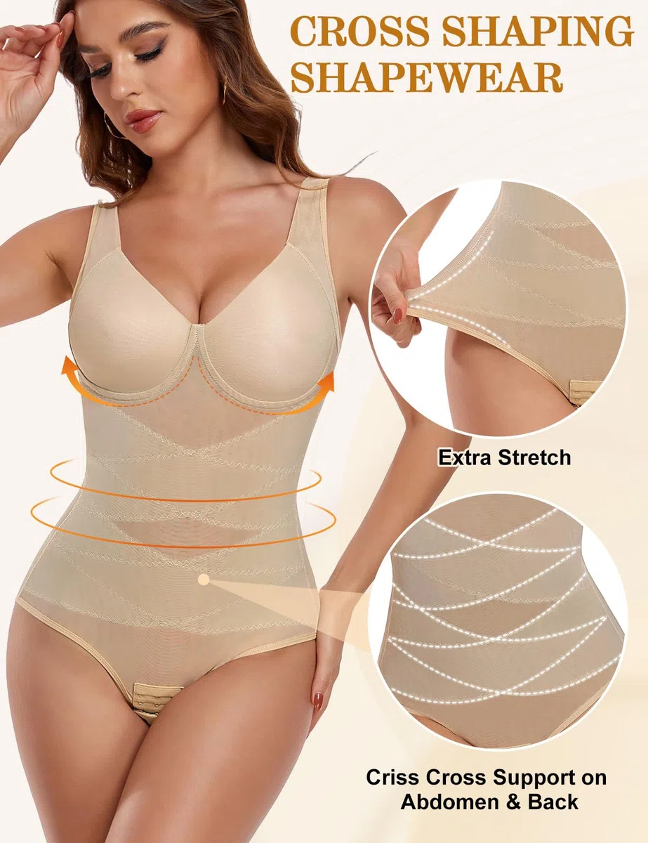 UMIPUBO Body Contenitivo Modellante Donna Pancia Piatta Shapewear Bodysuit Body Mesh Shapewear Dimagrante Intimo Snellente Shaper V Collare Sexy Bustier Spallacci Larghi