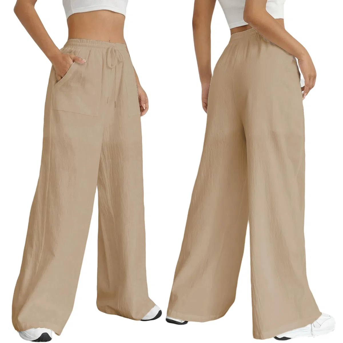 Nuofengkudu Larghi Pantaloni Palazzo Donna Estivi Coulisse Elastico Vita Alta Tasche Comodi Eleganti Lunghi Leggeri Yoga Pantalone Traspiranti Sportivi Spiaggia Joggers