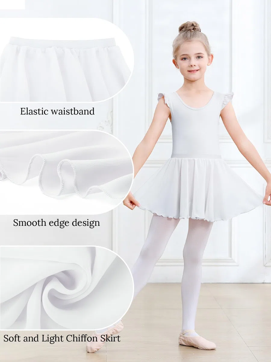 Body da danza per ragazze, con maniche svolazzanti, in cotone, con gonna rimovibile, vestito da ballerina per 3-11 anni