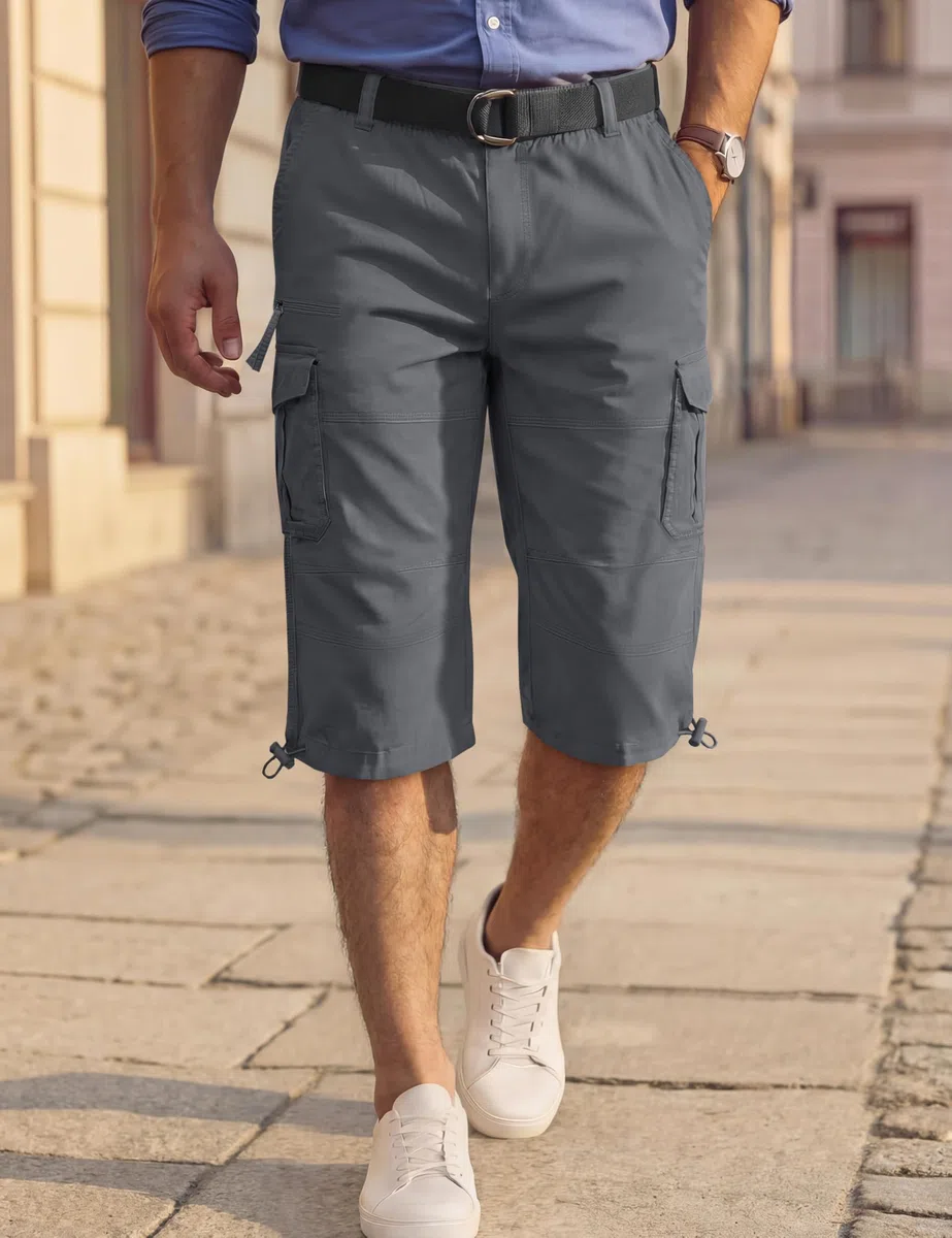 TACVASEN Pantaloncini Cargo in 100% Cotone 3/4 Casual con Molte Tasche per Uomo