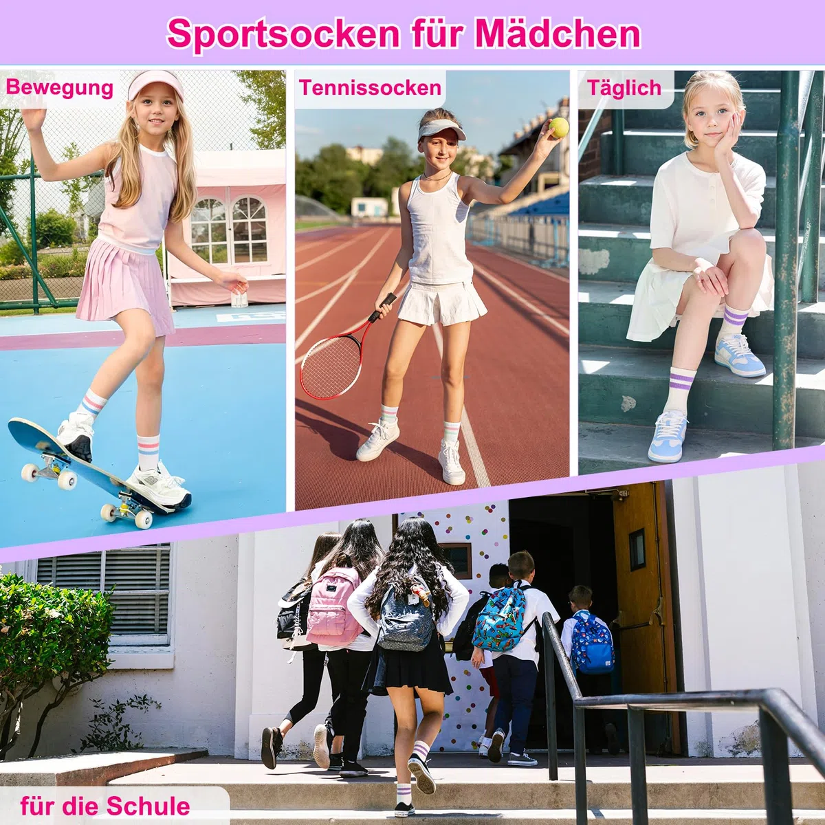12 paia di calzini da tennis per ragazze, calzini sportivi per bambini, calzini da tennis, calzini sportivi per bambini