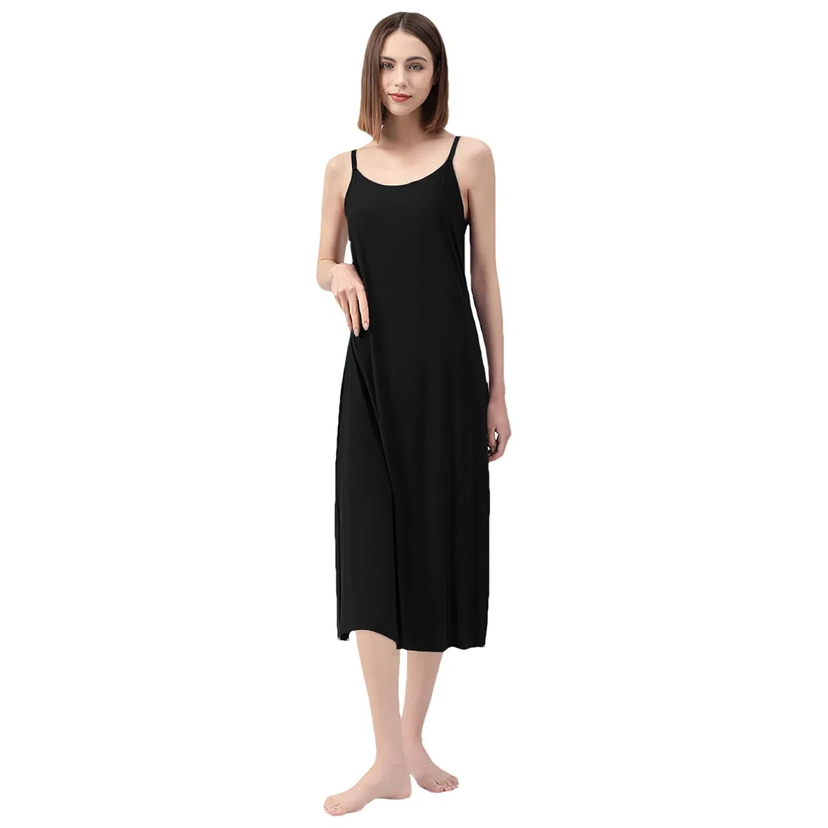 Donna Taglie Forti Abito Sottoveste Lunga con Spalline Sottili Camicia da Notte Elegante Senza Maniche (S-5XL)