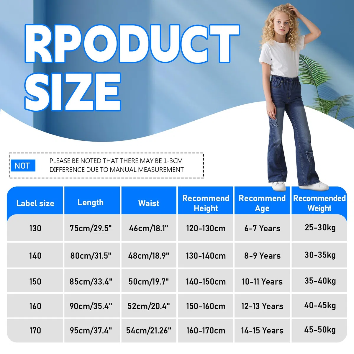 Ragazze Flared Jeans, Larghi Denim Pantaloni Bambina Baggy Gamba Larga Elasticizzati Vita Alta Lunghi Jean Ragazza Loose Fit Casual Pants Moda Streetwear, 6-15 Anni
