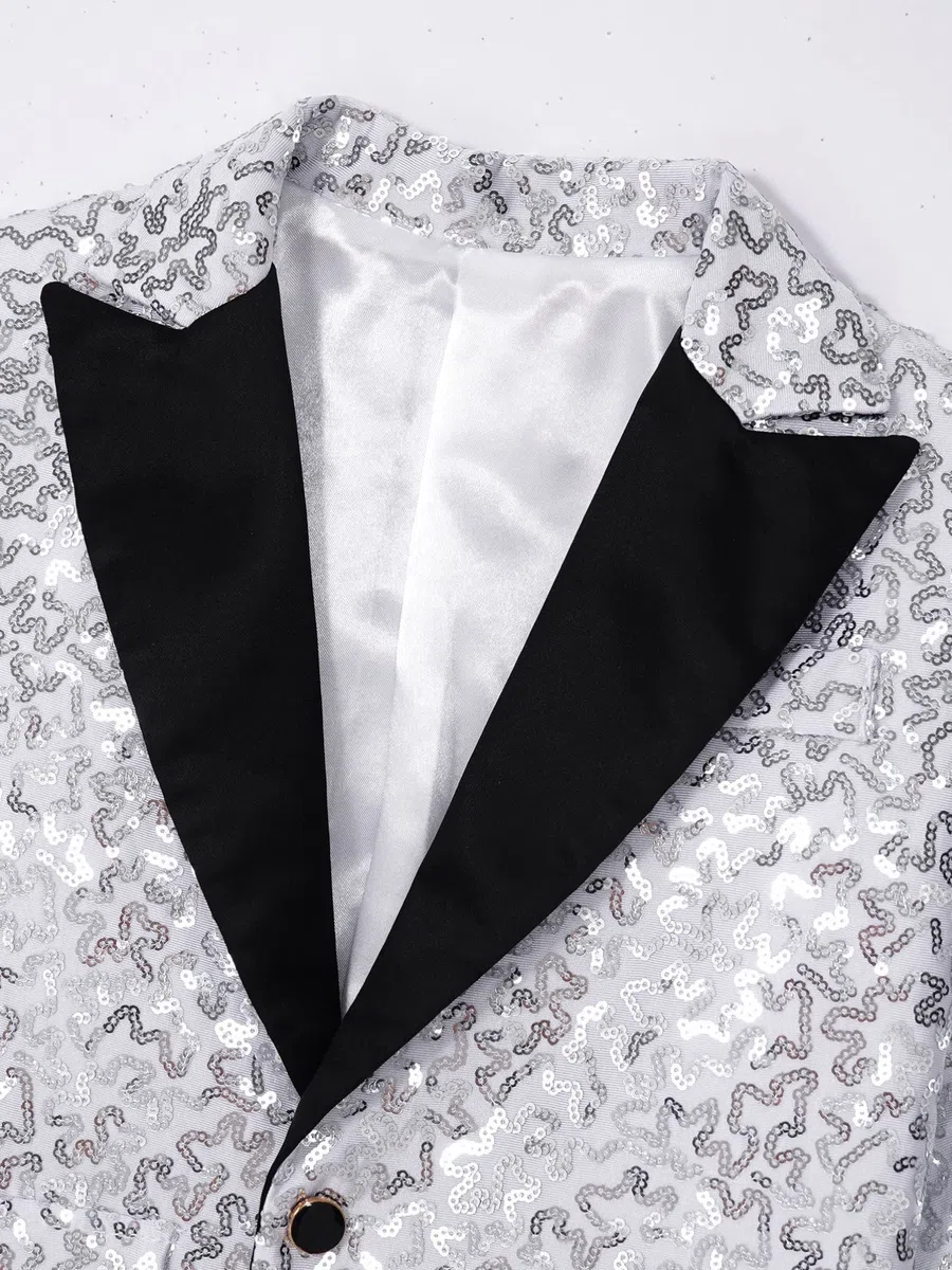 dPois Giacca Paillettes Bambino Panciotto da Cerimonia Sera Party Giacca Elegante Brillantini Blazer Un Bottone Cappotto Abito da Batessimo Festa Slim Fit Smoking