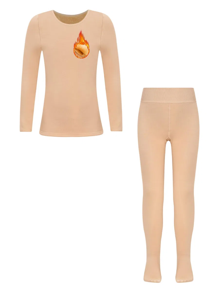 Mufeng Tuta da Danza Classica Bambina Completo Maglia e Pantaloni Termici Biancheria Termica in Felpata Intimo Termico per Ballo Balletto Danza Moderna