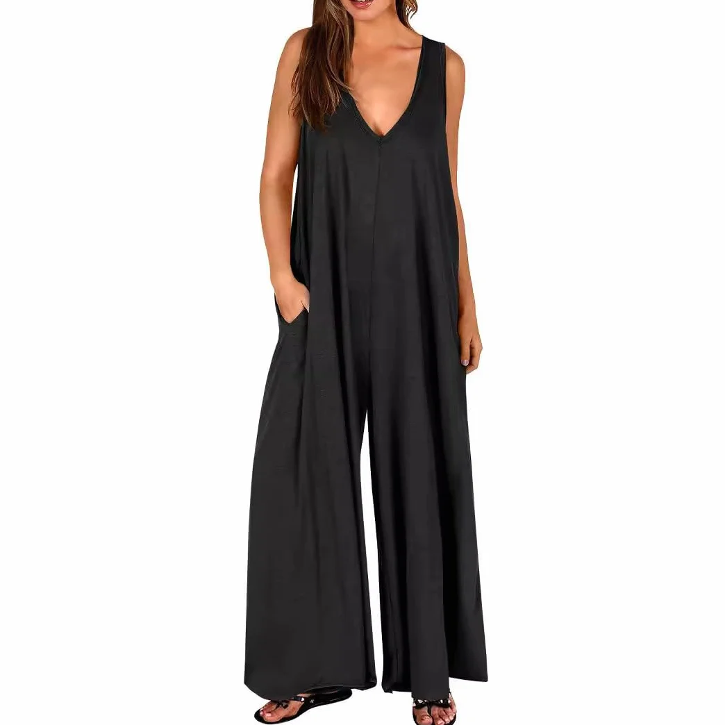Salopette Donna Casual Baggy Jumpsuit Estiva Tuta Allentata Senza Maniche Overall Sciolto Gamba Larga Pantaloni Taglie Forti Comoda Pagliaccetto con Tasche