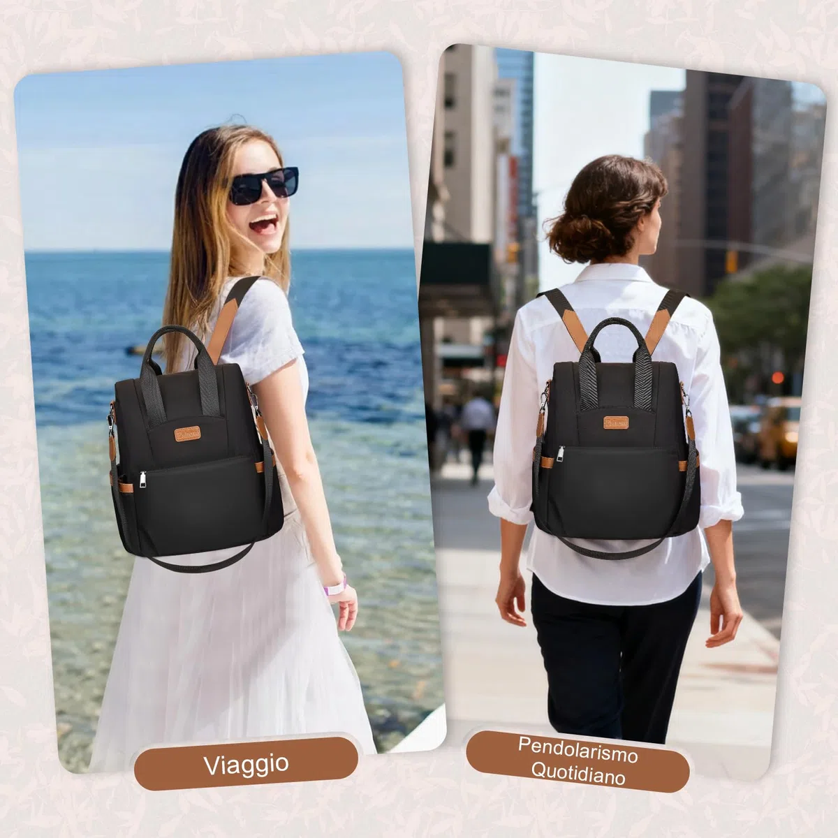 Eshow Zaino Donna Antifurto, Zainetto Elegante con Tracolla, Borsa Zaini 3 in 1 per Viaggio Scuola Lavoro Shopping Università