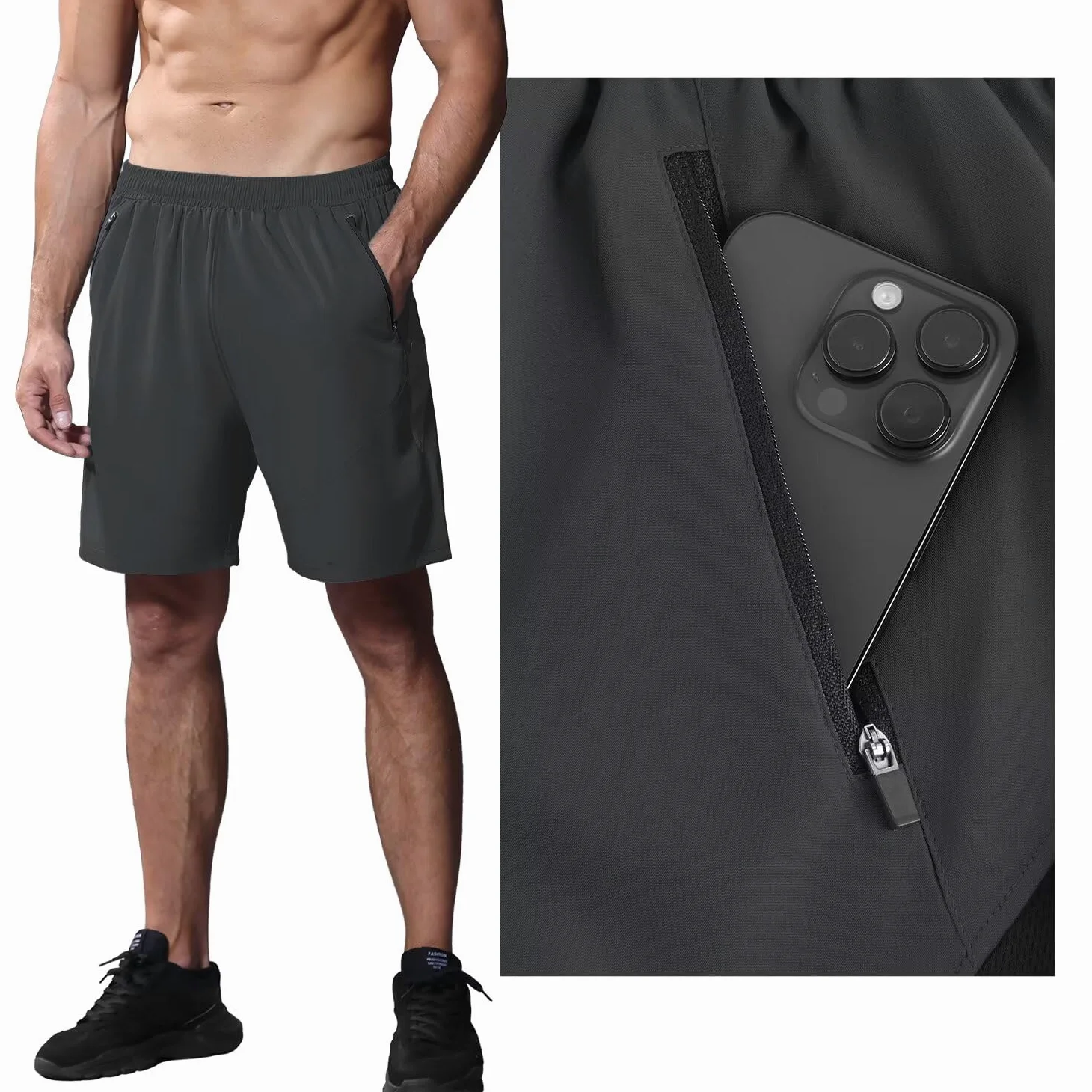 HMIYA Pantaloncini Running Uomo Leggero Sportivi Shorts Asciugatura Veloce Palestra Corsa Calzoncini con Tasca con Cerniera
