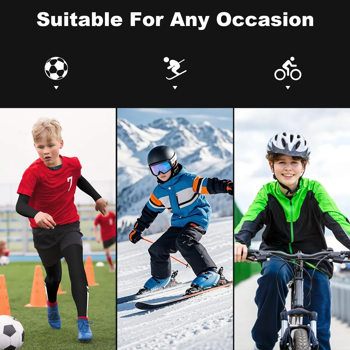 Set di intimo termico per bambini, con colletto, a compressione, a doppio strato, traspirante, per sport, calcio, basket e sci