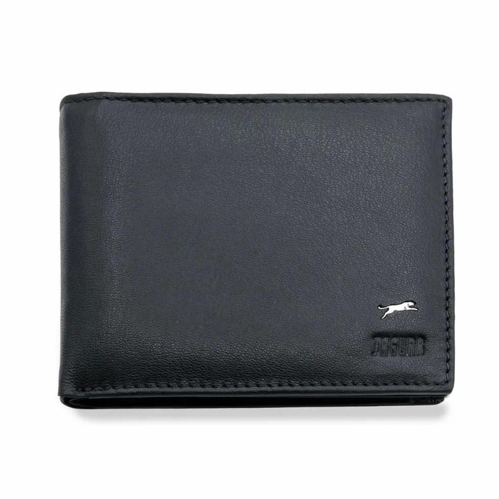 JAGUAR Portafoglio Uomo Pelle Vera Dotato di Scomparti Carte, Portamonete Banconote e Documenti, Idea Regalo Uomo dal Design Classico e Raffinato, Leggero (soli 75gr) Nero