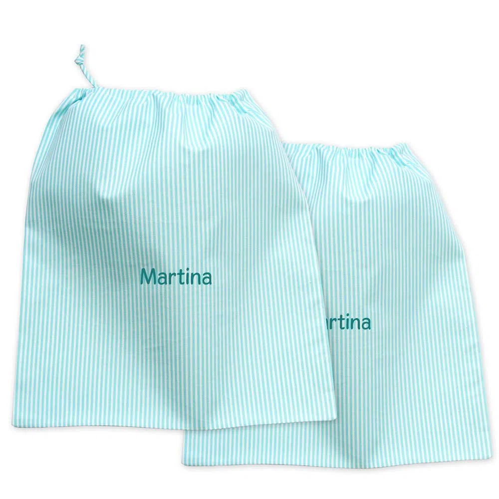 COCCOLE - Set Sacca Asilo Personalizzata Multiuso 2pz - Sacca per Asilo in Puro Cotone per Vestiti e Oggetti Personali - Personalizzabile con Nome a Righe Verdi