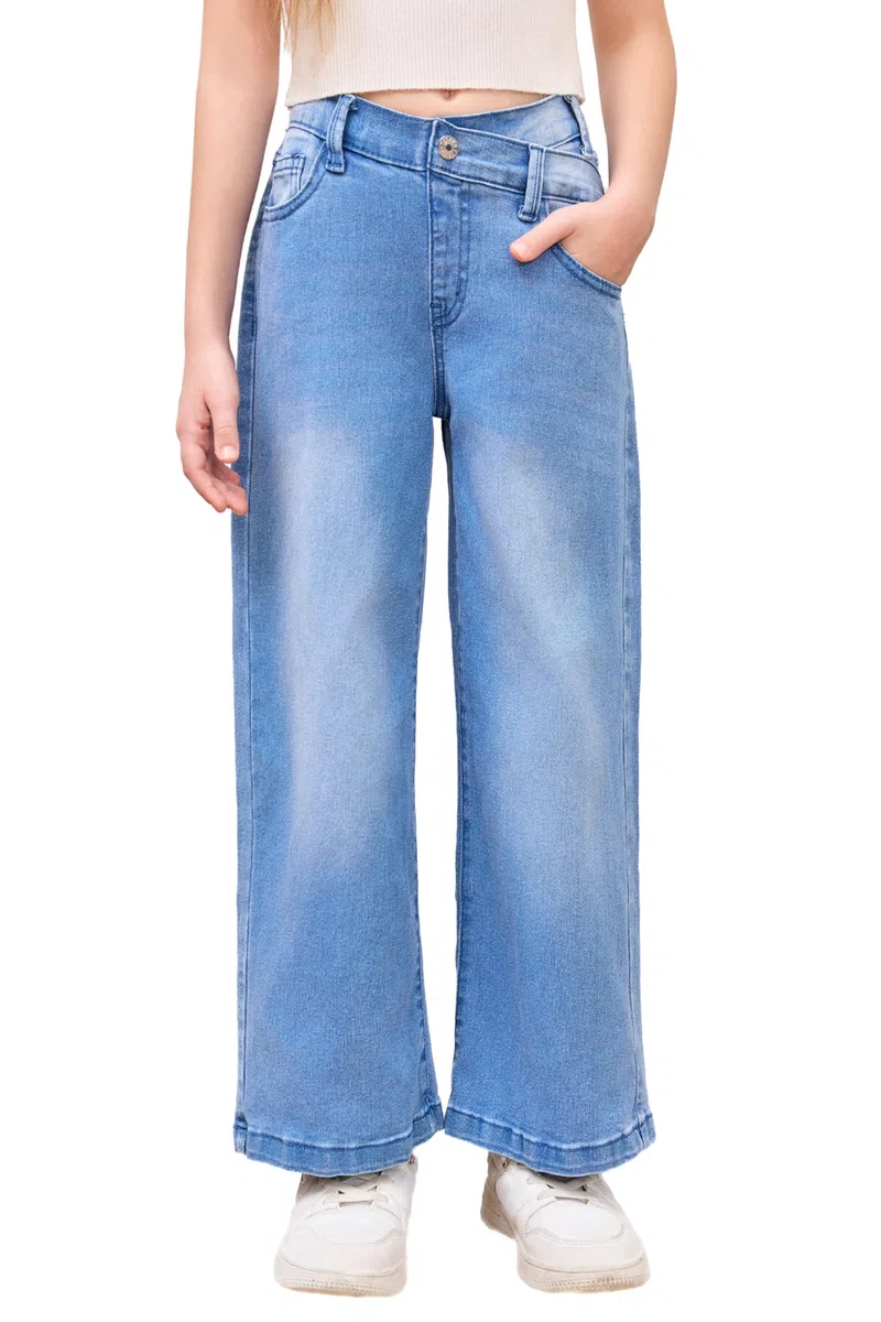 Haloumoning Jeans da ragazza a vita alta, pantaloni in denim flare elasticizzati, gambe larghe