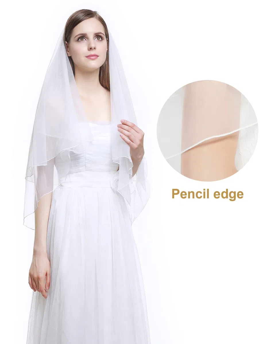 BEAUTELICATE Velo da Sposa Velo Tulle Corto 2 Strati Gomito Dito Lunghezza con Pettine di Metallo per Nozze Bianco Avorio