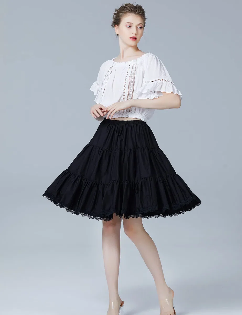 BEAUTELICATE Sottogonna Donna Cotone Corta Lunga Antistatico Retro Sottoveste con Pizzo Mezza Gonna per Abiti Nero Bianco Blu