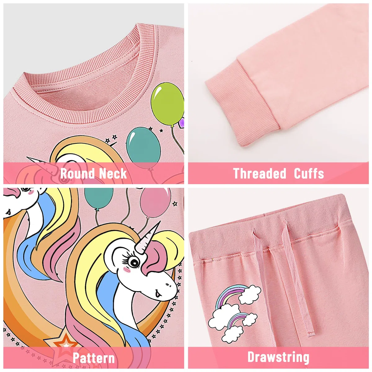 Tuta Bambina Ragazza Sportiva Felpa e Pantaloni Completa Caldo Cotone Tute da Ginnastica Manica Lunga Jogging Set Stampa Senza Cappuccio Abbigliamento Sportivo Ragazze 2-7 Anni, Rosa