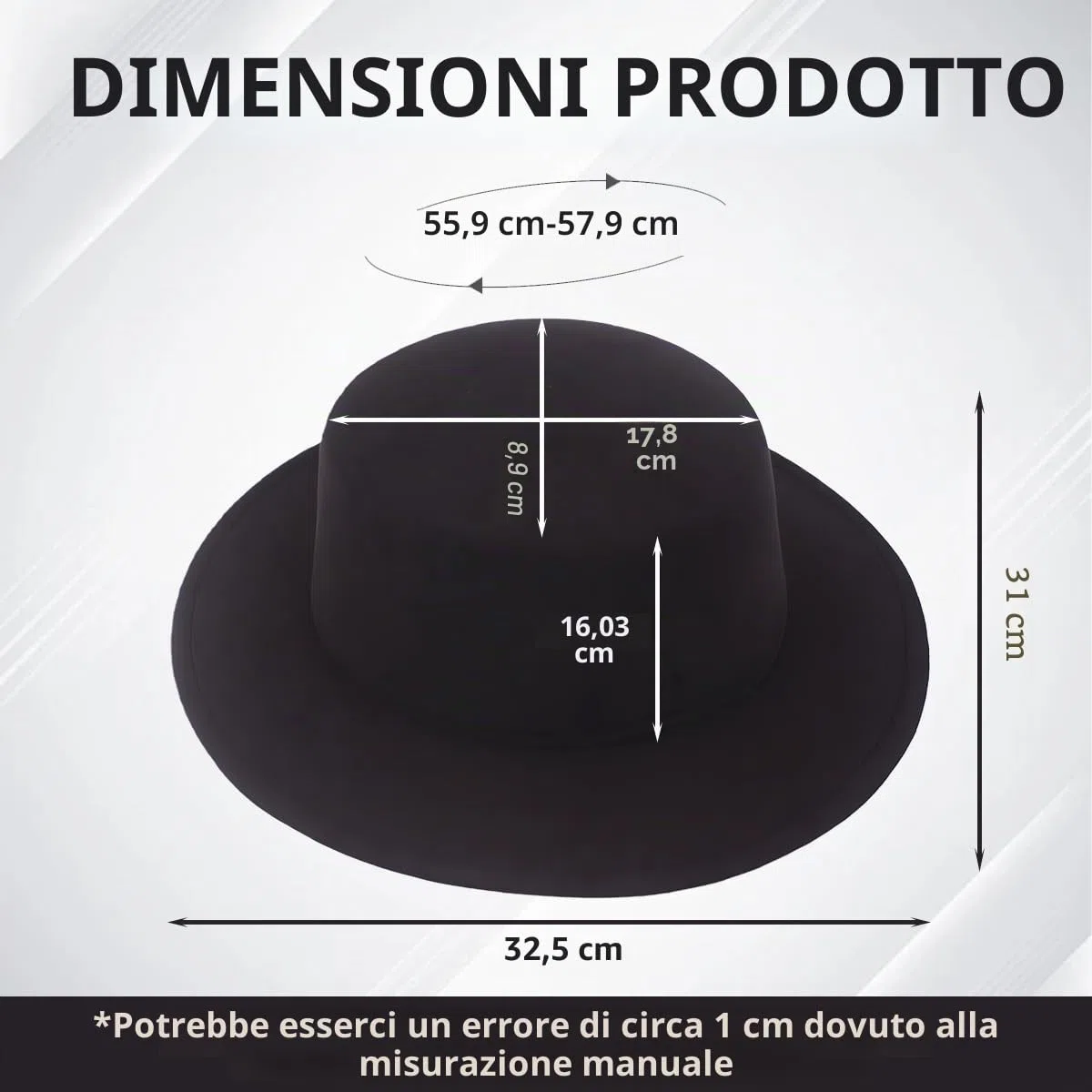 VASANA Cappello Classico alla Moda in Misto Lana Nera Fedora a Tesa Larga Piatto da Chiesa Derby Cappello da Jazz per Unisex Uomini Donne Festa di Nozze Talent Show