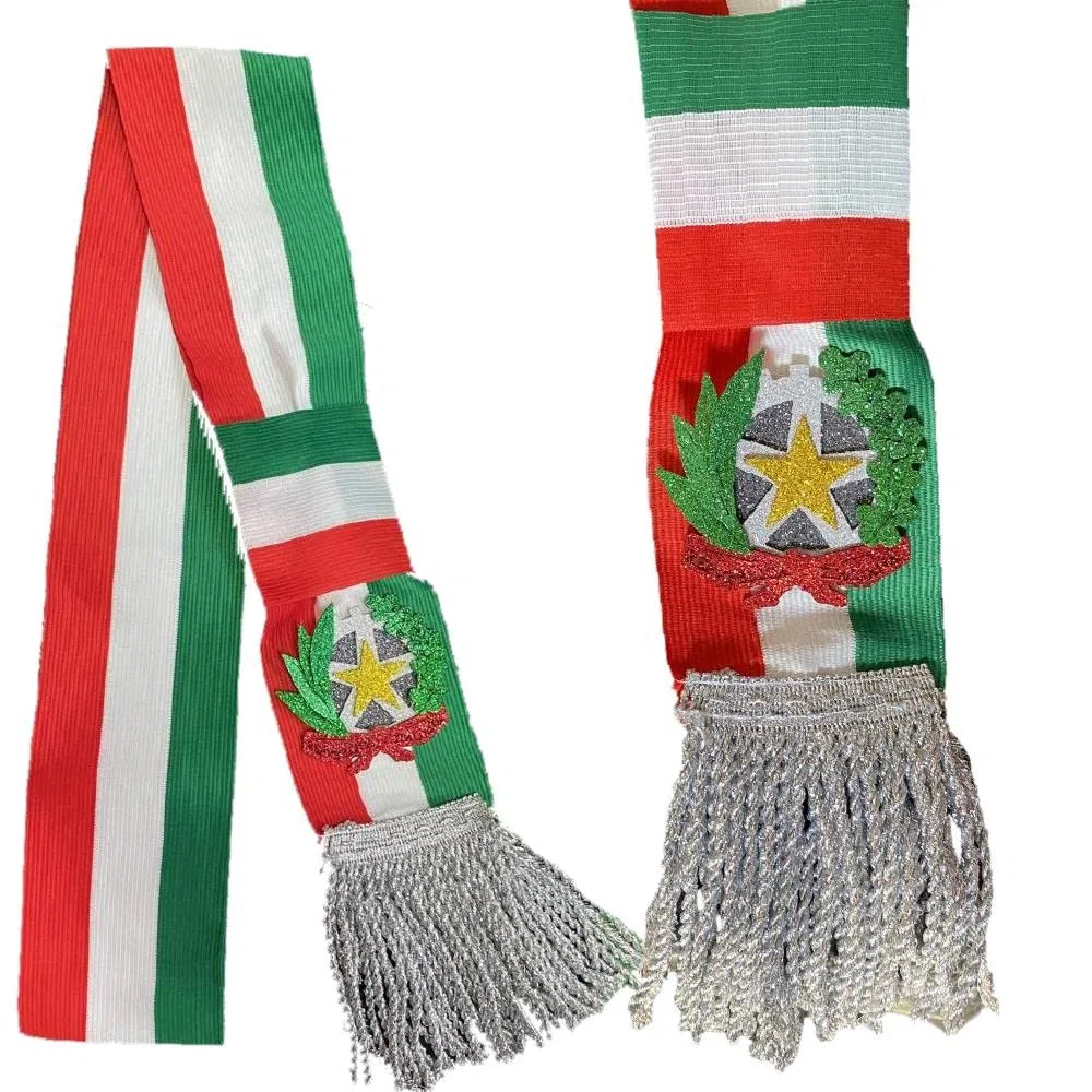 BrolloGroup Fascia da Sindaco Tricolore Modello Repubblica Frangia Oro o Argento Con Inserti Frange 100% Made in Italy | Personalizzabile con Stampa PS 04627