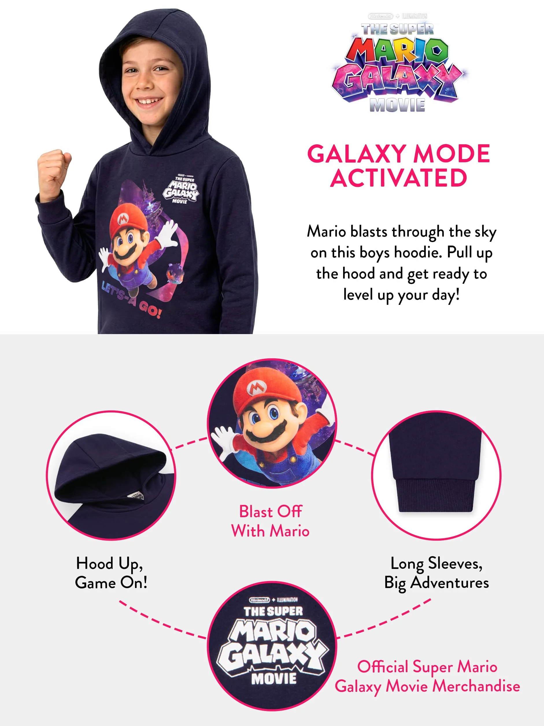 Super Mario Felpa con Cappuccio da Ragazzo, Felpa con Cappuccio Mario, Hoodie da Ragazzo Cotone, Hoodie Galaxy Movie