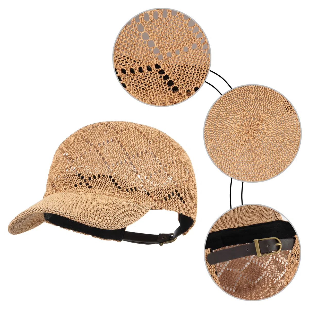 Cappello da baseball unisex in paglia, con visiera parasole per esterni, da viaggio, regolabile, cappello da camionista