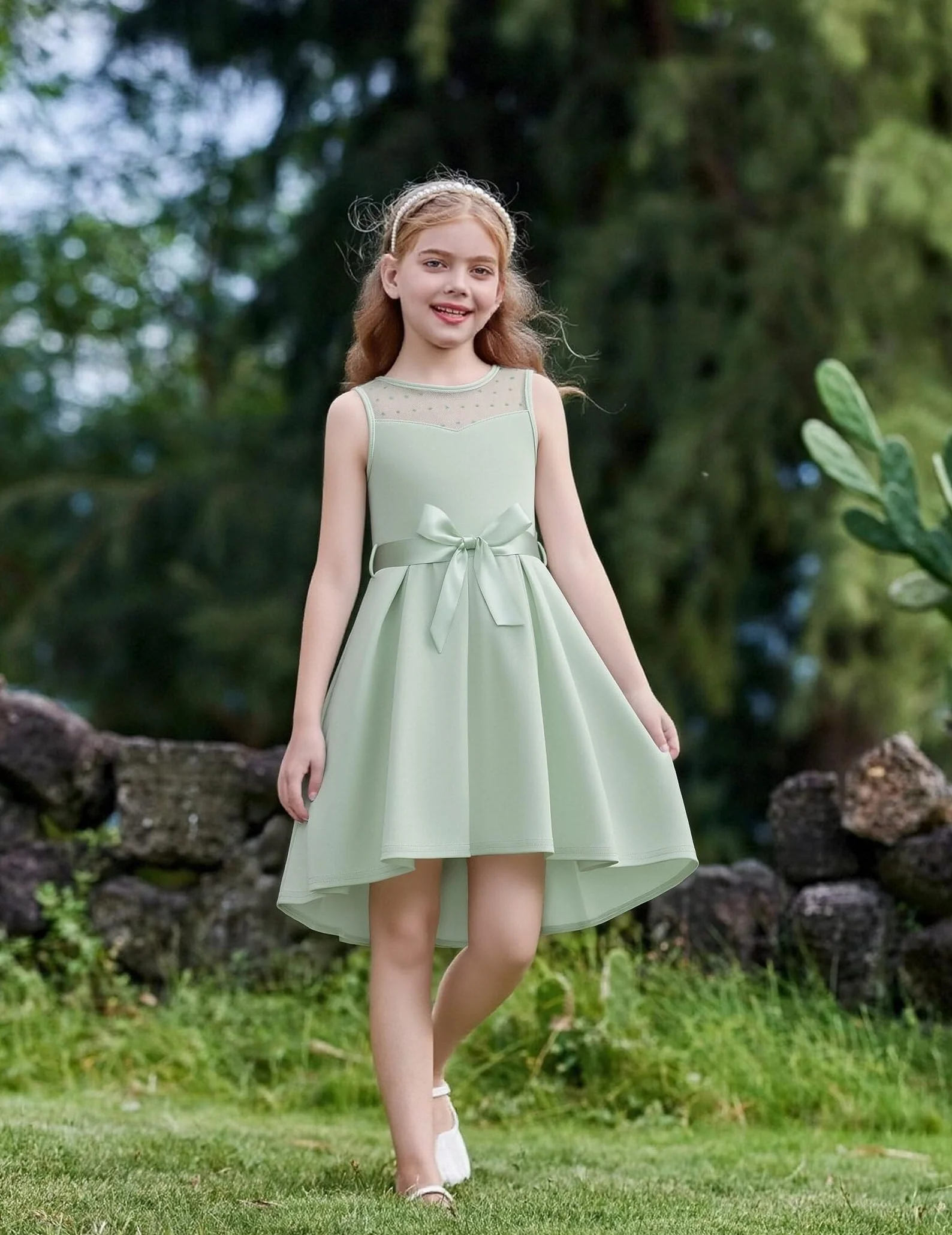 Arshiner Ragazze Abito Senza Maniche Matrimonio Maglia Abiti Fioraia Vestito da Sera Estivo Festa Elegante Abito con Cintura per Bambina 5-15 Anni