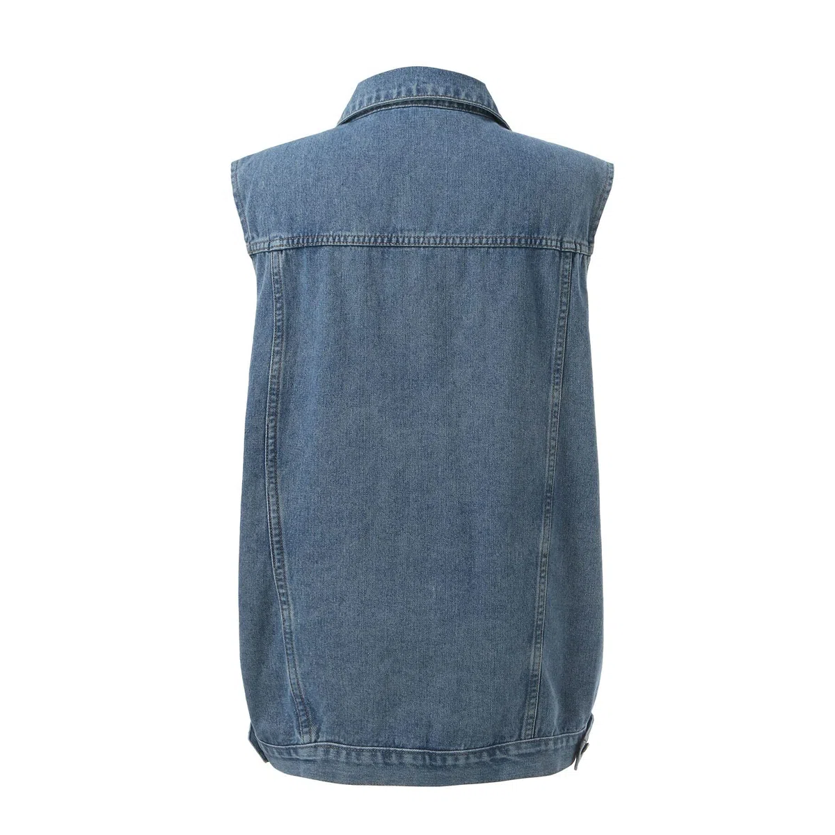 Gilet lungo in jeans, da donna, senza maniche, oversize, boyfriend, denim, per la transizione, per il tempo libero, estivo, per il tempo libero