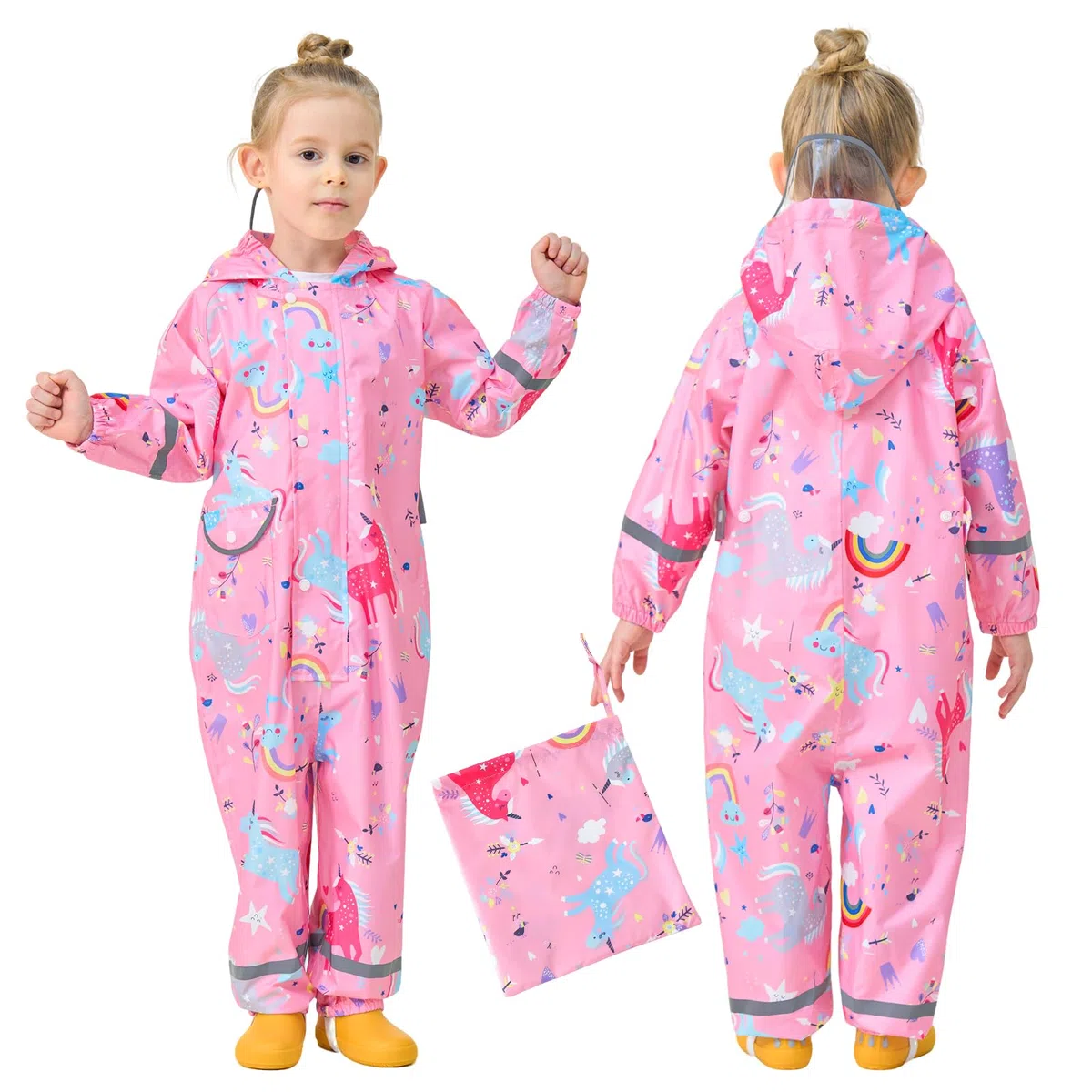 Tuta Impermeabile Antipioggia Bambina Pioggia con Cappuccio Ragazza Leggero Portatile Jogging Tutto in Uno Poncho Giacche Impermeabili Bimbi Unisex 1-9 Anni