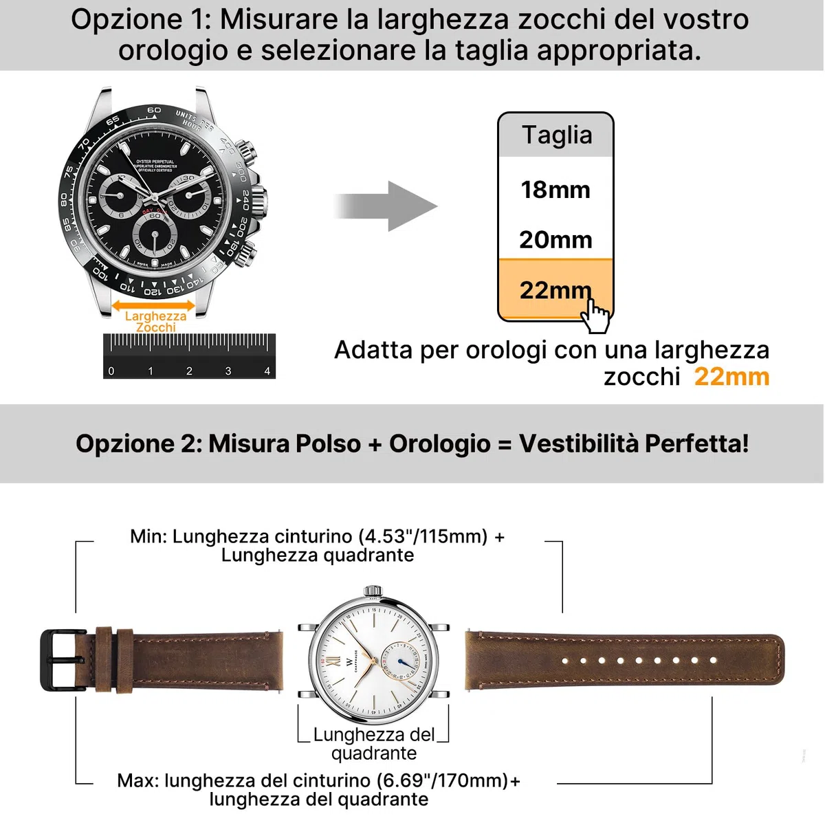 Fullmosa Cinturino in Vera Pelle 22mm e Sgancio Rapido, Cinturini Orologio per Uomo e Donna, 2 Pezzi Pelle Cinturino di Ricambio Compatibile con Smartwatch, Caffè&Nero con Fibbia Nero