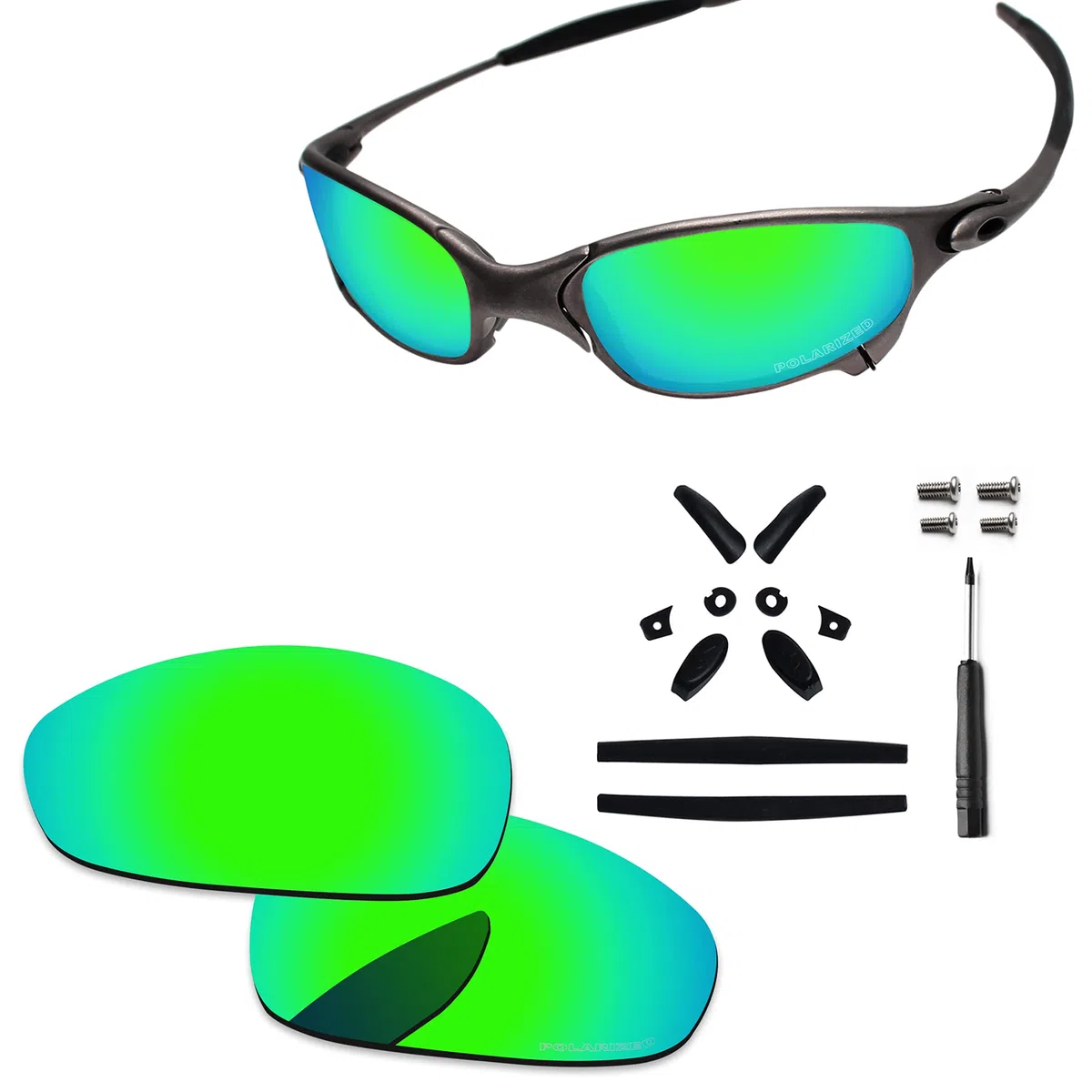 Sostituzione lenti & Kit gomma per Oakley Juliet, Verde bluastro - Polarizzato, Taglia unica