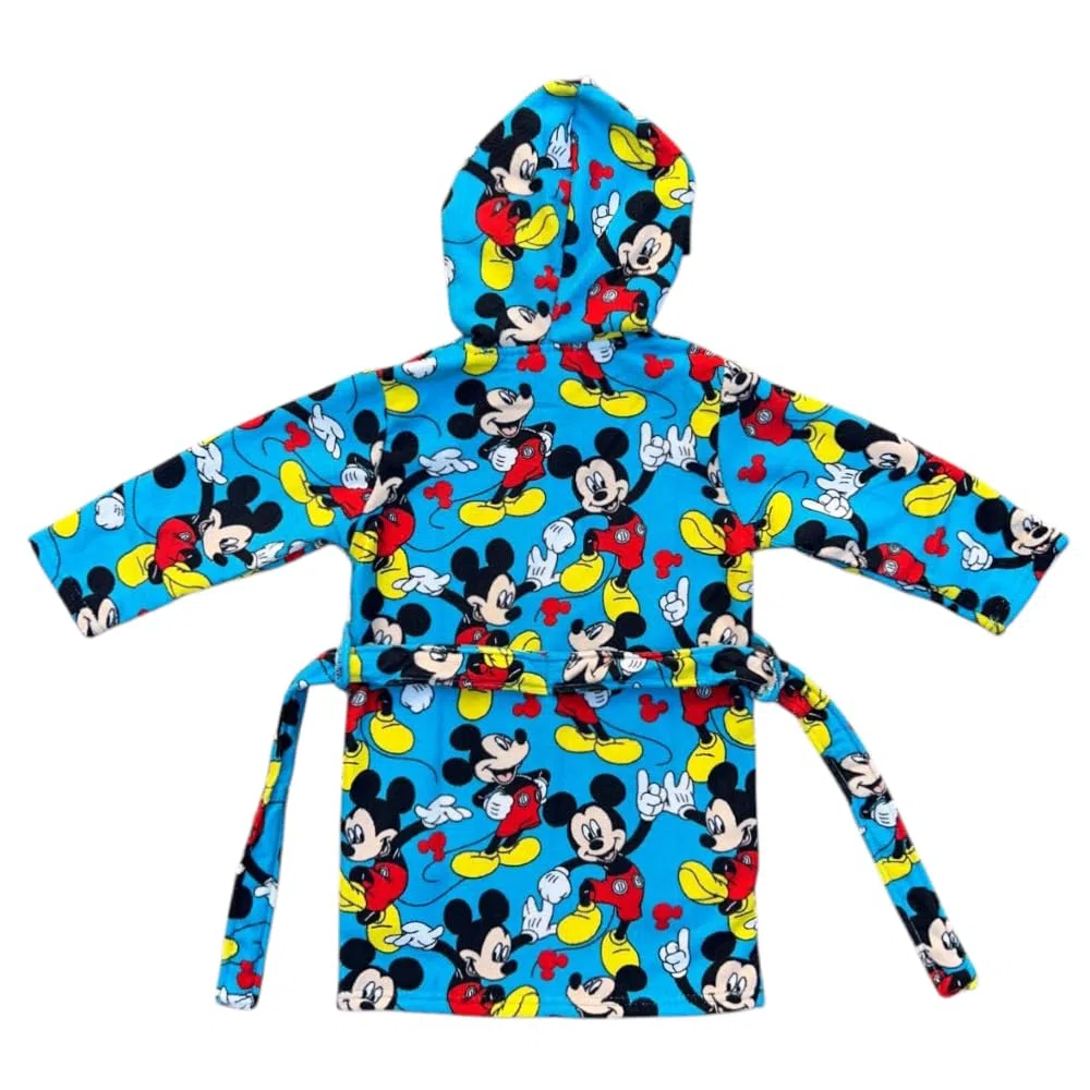 Accappatoio bambino Topolino Disney in microfibra 100% Poliestere con cappuccio e tasche asciugatura rapida ideale per bagno piscina mare