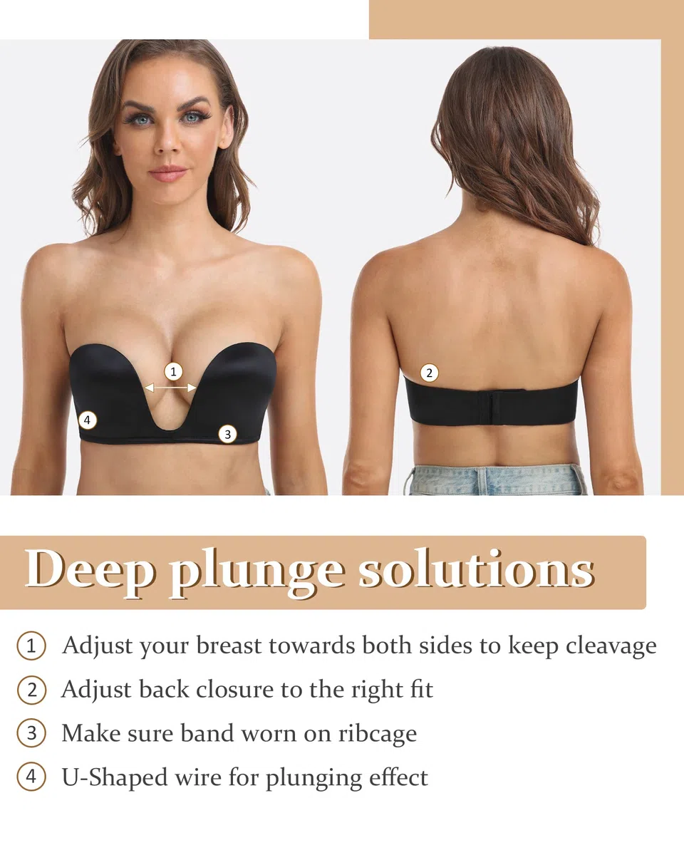 DotVol Donna Reggiseno Senza Spalline Push Up U Reggiseno Imbottito Senza Ferretto con Spalline Staccabili Reggiseno Invisibile a più Vie