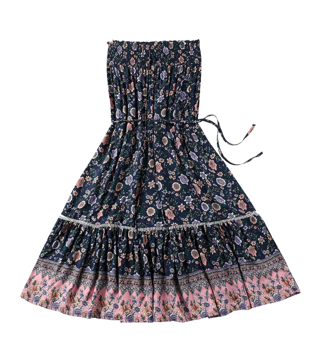 Genfien Gonna Donna Pieghettato Retro Maxi 2 in 1 Elegante Elastico Vita A-Linea Bohemien Sciolto Abiti da Spiaggia Vacanze Estate Casual