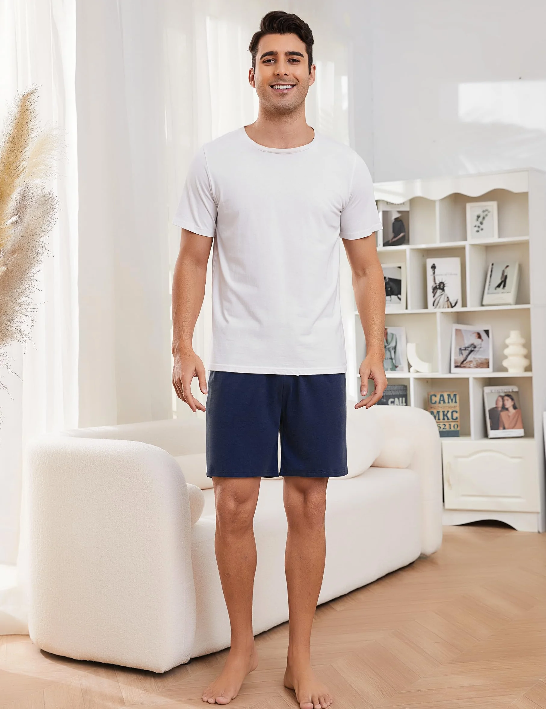 Bresdk Pantaloncini Sportivi Uomo Cotone con Tasche Pantaloni Pigiama Corti Estivi Leggeri Pantalone Estivo Bermuda da Mare Running