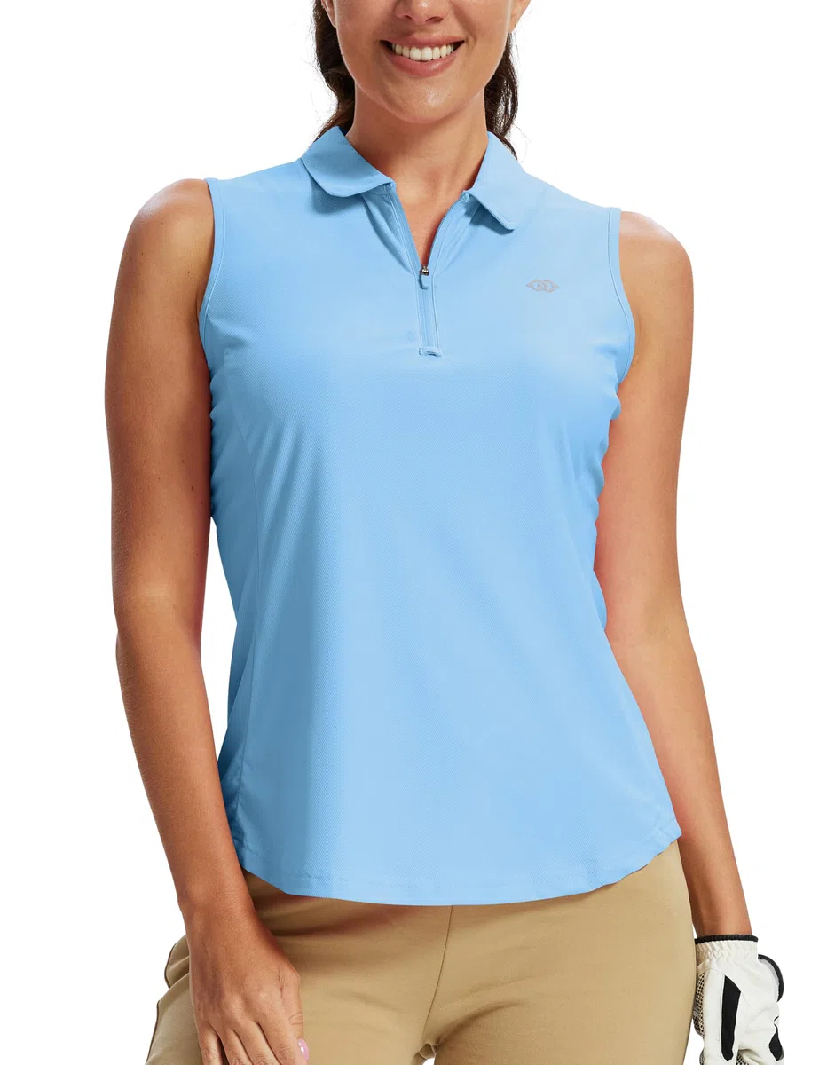 MoFiz Polo Donna Senza Maniche Cerniera 1/4 Golf Poloshirt Eleganti Lavoro Camicia Traspirante Sport Canotte