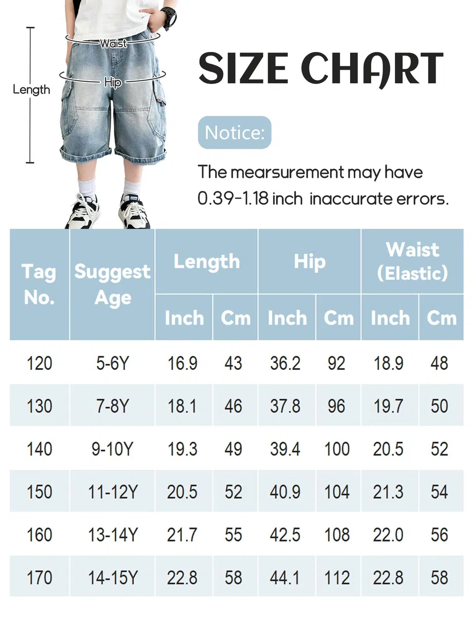 SEAUR Bermuda Baggy Bambino Pantaloncini Jeans Ragazzo Gamba Larga Jean Shorts a Vita Elasticizzata con Tasche Pantaloni Corti Estivi 5-15 Anni